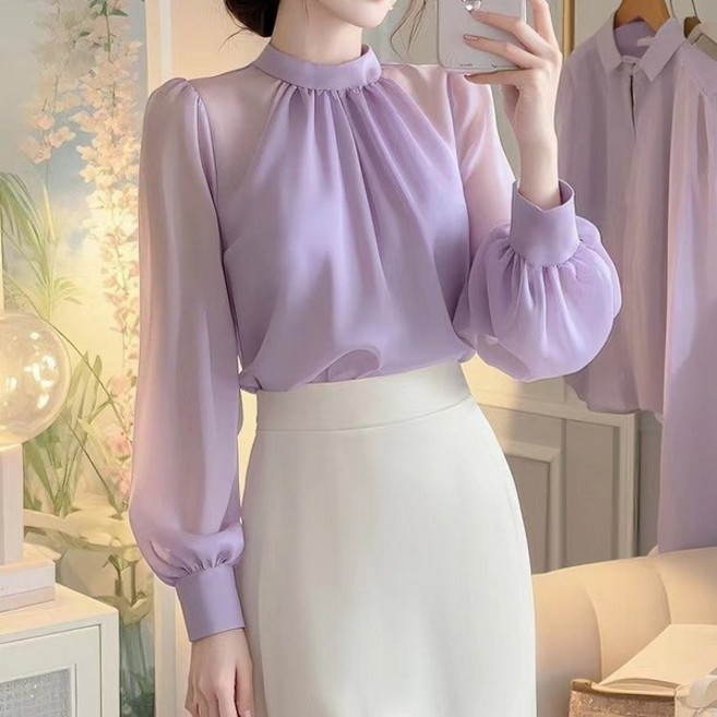 봄여름 얇은 통기성 쉬폰 셔츠 상의 여성 자외선 차단 긴팔 셔츠