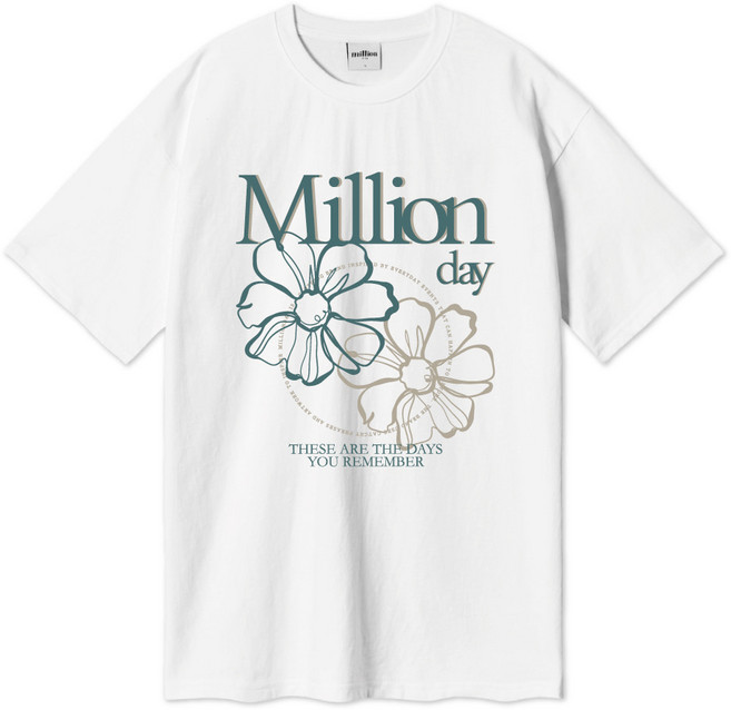 밀리언데이 BLOSSOM 오버핏 반팔 티셔츠