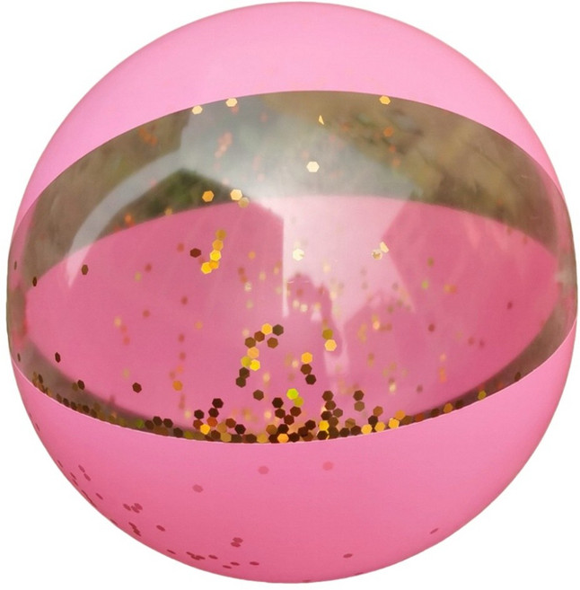 萱寶媽咪baby童裝館 兒童夏季 - 西瓜造型充氣海灘球, 60公分透明粉亮片球, 1個, 60cm