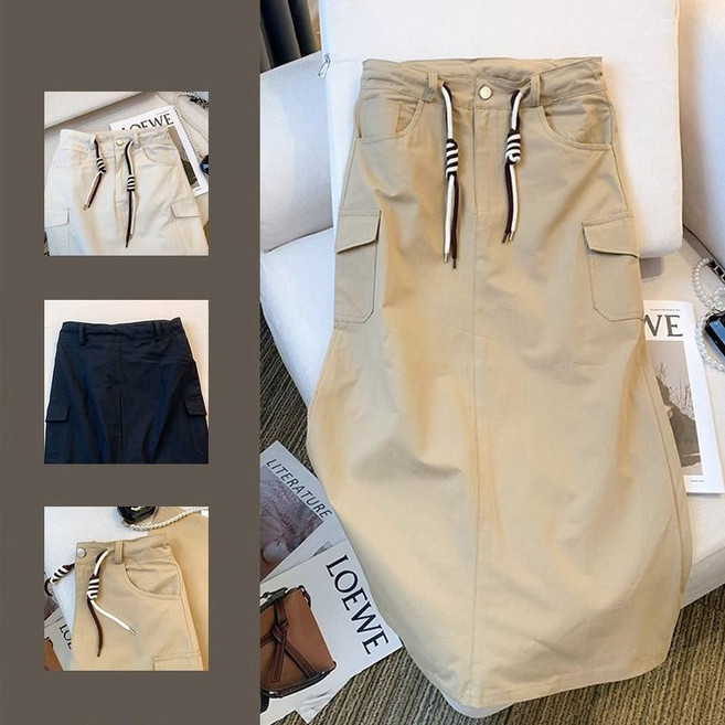 여성 봄여름 스커트 빅사이즈 루즈핏 캐주얼 하이웨이스트 카고 스커트