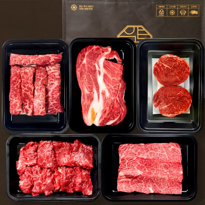 1++등급 한우선물세트 1.6kg 프리미엄 시그니처 S 투뿔 등심+샤토+살치+꽃갈비살+특수 | 구이용 스테이크 모둠 명절 홈파티 부모님 선물 마장동 고급 소고기 추천 | 압구정한우, 1세트, 1.6kg, 프리미엄시그니처 S