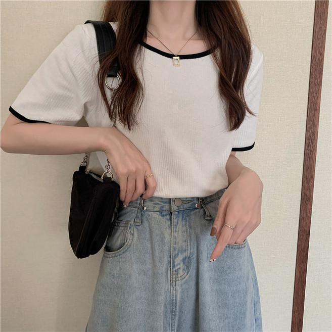 여름 여성복 반팔 아이스 티셔츠 래글런 니트 상의 여인즈 트렌드 슬림해 보이기 nvduanxiu
