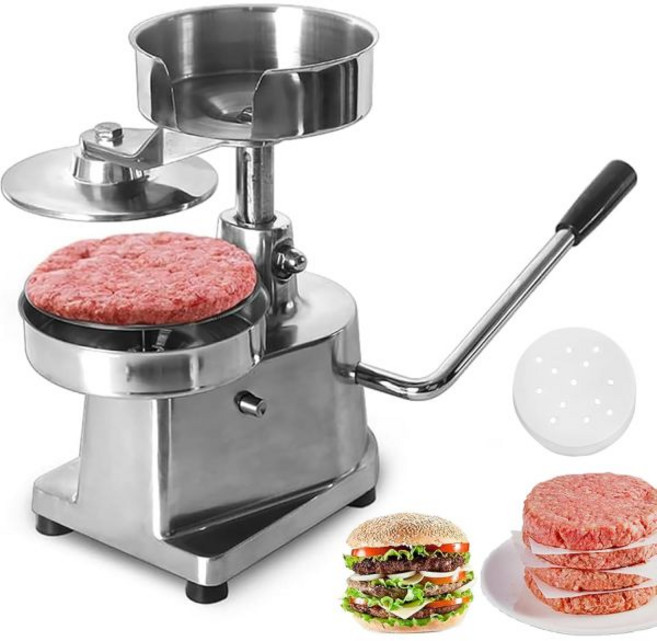 고기 프레스 상업용 햄버거 패티 메이커 스테인레스 스틸 상업용 수동 햄버거 기계 햄버거 제조기 패티 프레스 기계 요리 오징어 베이킹 머신 프레스 버거, 15cm