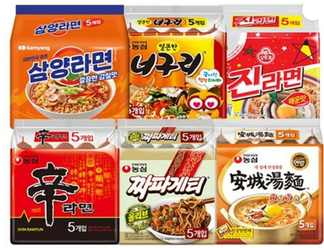 봉지라면 혼합 30 (신라면5+짜파게티5+안성탕면5+삼양라면5+너구리5+진라면매운맛5), 단일속성, 30개