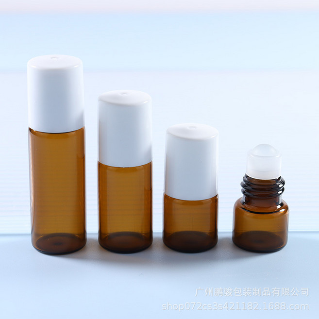 【無品牌】1ml滾珠瓶2ML走珠瓶3ml茶色精油瓶5ml玻璃分裝瓶旅行裝小樣瓶現貨, 1個, 白色蓋子+玻璃珠*1ml(16*21)*玻璃:無規格