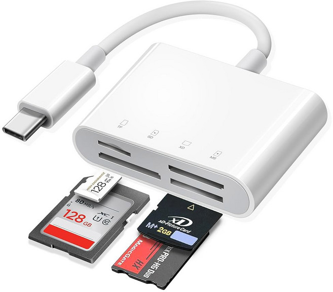 15/iPad/MacBook/iMac용 USB C SD 카드 리더 xdgeLoad 3 슬롯 타입 SD/Micro SD/CF 컴팩트 플래시 메모리 어댑터 트레일 카메라 뷰어 플러, 4 Slots, 1개