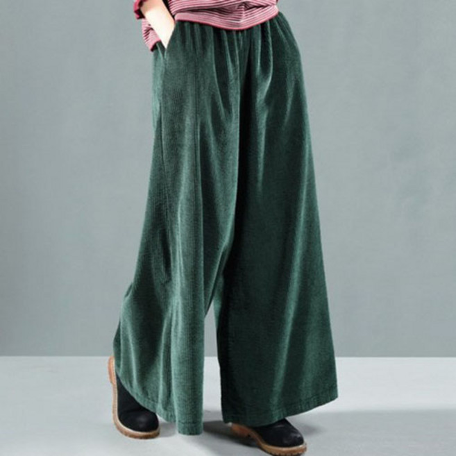 여성 루즈핏 코듀로이 밴딩 와이드 팬츠 캐주얼 롱바지
