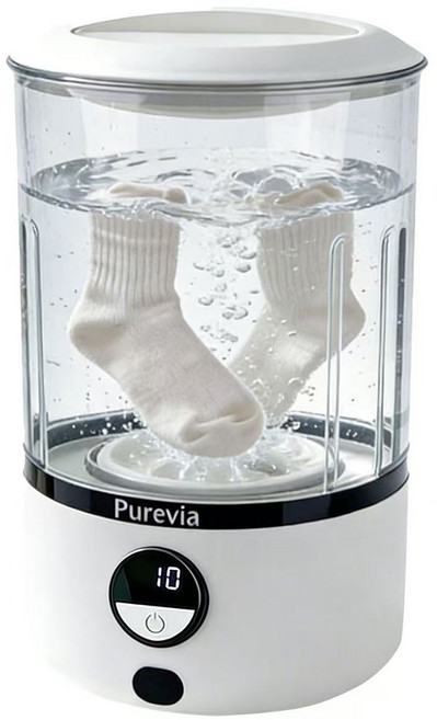 Purevia 초소형 무선 미니세탁기 속옷 양말 아기옷 전용 여행 원룸 휴대용 필수품, 화이트, PC-XY901