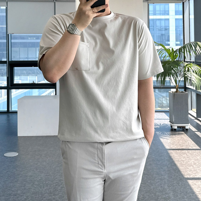 룩플레인 시원한 쿨 분또 리벳 디테일 포켓 반팔 티셔츠 4color