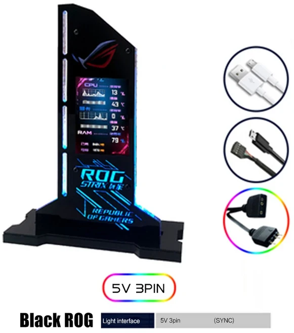 ROG MSI Aorus 수직 GPU 브래킷 MOD 게이머 캐비닛용 2.4 인치 LED 디스플레이 그래픽 카드 지지대 VGA 거, 01 사양 4, 01 ROG