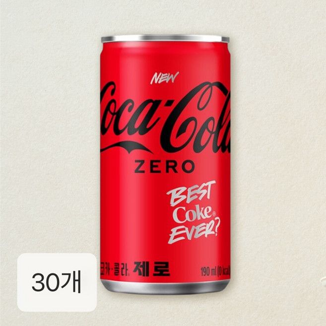 코카-콜라 제로 190ml x 30캔, 30개