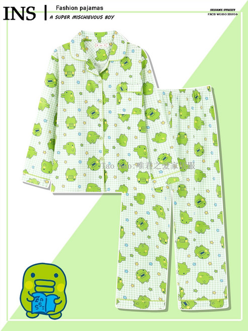 다마고치 쿠치파치 주댕치 체크 잠옷 마메치 긴팔VER. 파자마 카라 여름 빅사이즈