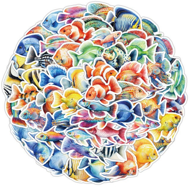 바다 동물 스티커 E형 세트 물고기 열대어 생선 해양 생물 다꾸 어린이집 놀이, E형/51장(1세트)