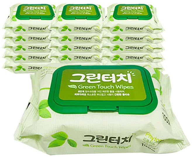 그린터치물티슈(100매)-30개 캡형/국산/저자극 byd+66544Go, 100매입, 30개