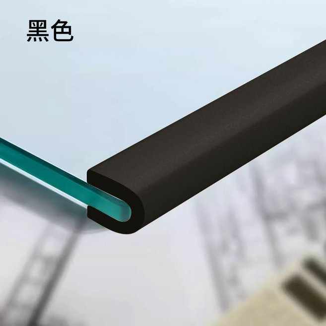 防撞條 玻璃防撞條 硅膠包邊條 巖板餐桌護角 桌角貼 兒童U型防撞條, 深黑色-U型送雙面膠 可包裹2CM以下厚, 環保材質-3卷2米 6米, 1個
