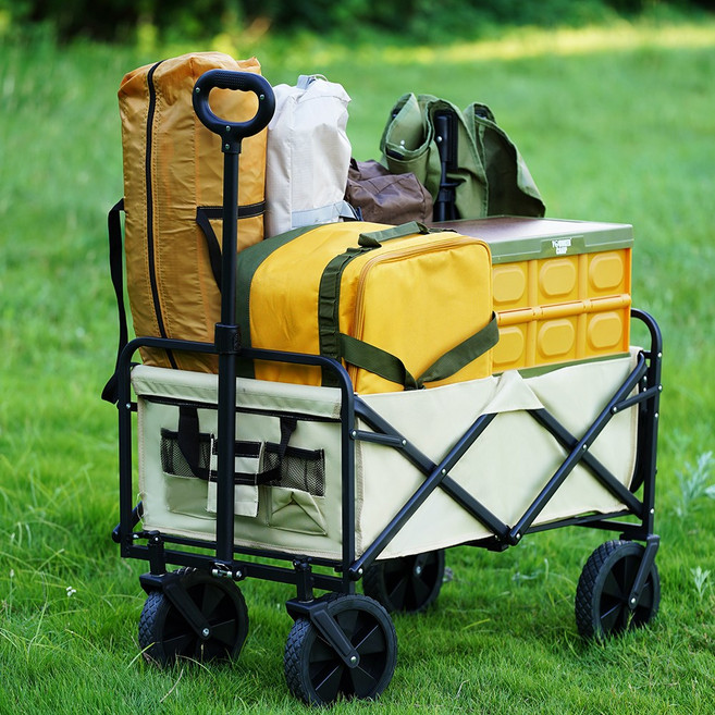 다용도 웨건 접이식 아웃도어 캠핑카트 사이드 테이블 폴딩 카트, 1개, 옐로우베이지