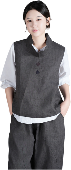 [편한생활한복] 여성 개량한복 마 터틀넥 조끼 바지 한벌