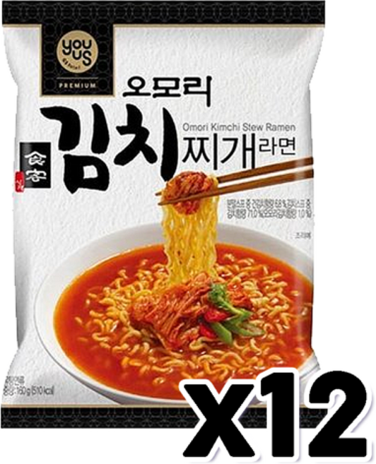 오모리 김치찌개라면 봉지면, 1개, 12개
