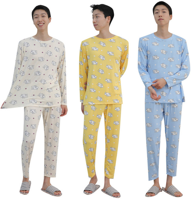 긴팔 피치 잠옷 세트 남녀공용 부드러운원단 강아지 캐릭터 파자마 가족 커플 남성 여성 상하세트 실내복 홈웨어 신축성 간절기 가을 환절기 긴바지