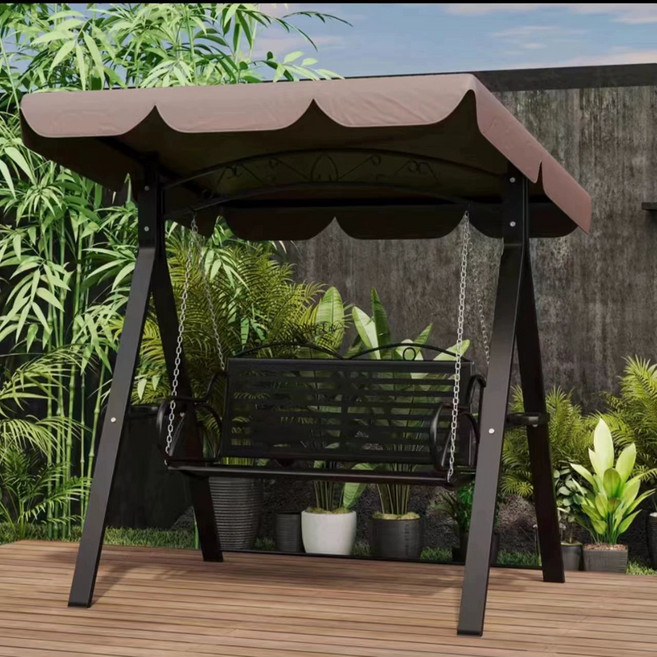야외 그네 흔들의자 인테리어 루이자몰 발코니 실내 펜션, 호화형 검정색 2인용-지붕 차판 포함