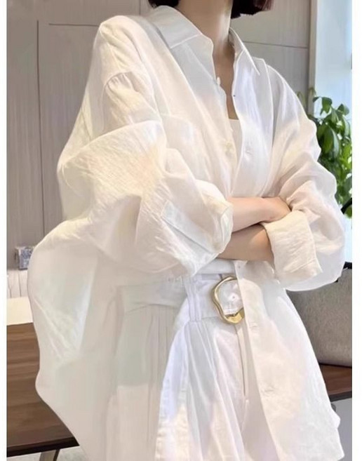 白色透氣棉麻防曬長袖襯衫女夏季薄款慵懶風寬鬆顯瘦休閒百搭上衣