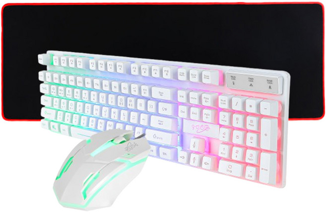 지클릭커 게이밍 키보드 마우스 GMK-180 With 장패드 파스텔톤 노트북 PC 맥 윈도우 호환, 인체공학, 화이트