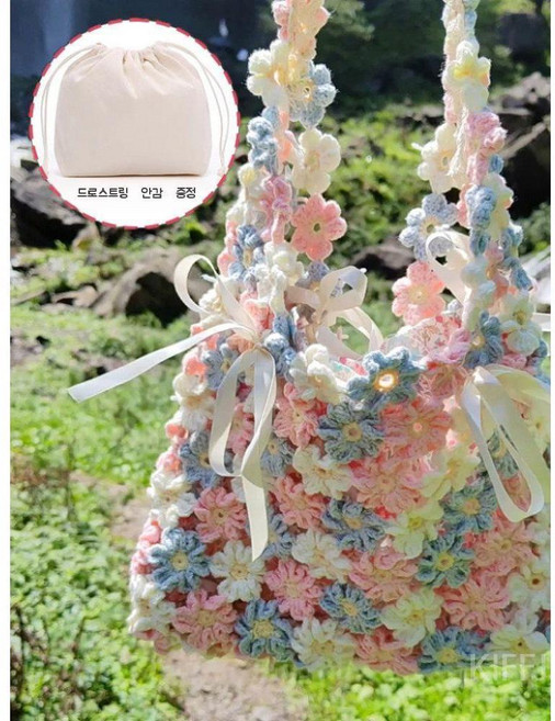 제니오숲 꽃가방 코바늘 뜨개질DIY A. 안감 포함 소재 패키지 1개, A. 안감 포함  소재 패키지 × 1개