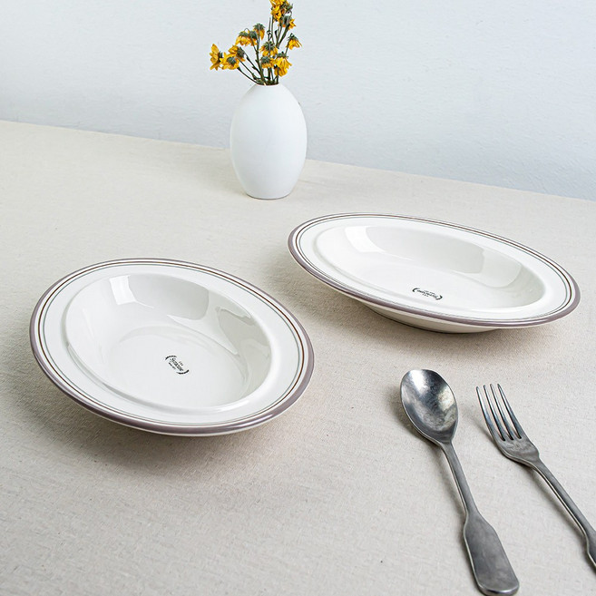 시라쿠스 메이플 브런치 플레이팅 접시 오벌볼, 2개, 코지그레이