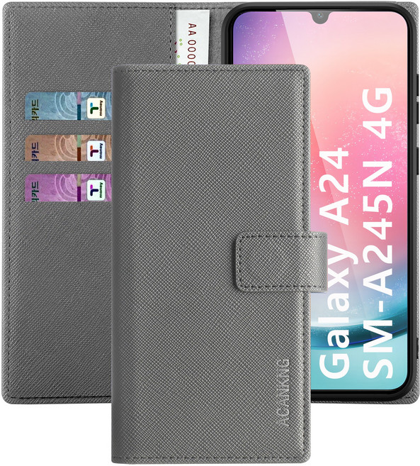 아칸크 지갑형 가죽 카드수납 다이어리 휴대폰리 케이스+지문인식 보호필름 풀세트