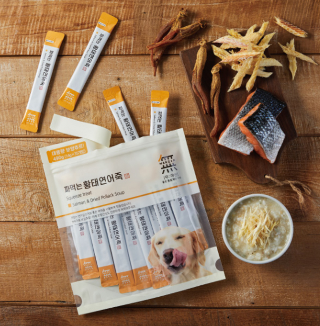 바우와우 무마진 짜먹는 삼계탕죽 황태연어죽 소고기야채죽 490g 강아지간식, 황태연어죽35P, 1개
