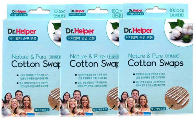 닥터헬퍼 순면 성인 면봉 100p X 3개 개별포장 멸균면봉, 100개입