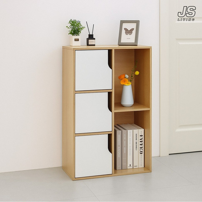 JS리빙 조립식 공간 박스 오픈형 도어형 거실 3단 수납장 서재 책장 침실 인테리어 정리함 원목 사각 거실장 주방 수납 정리 다용도 수납함 @JSLV RIN-980A1022E23F, 1개