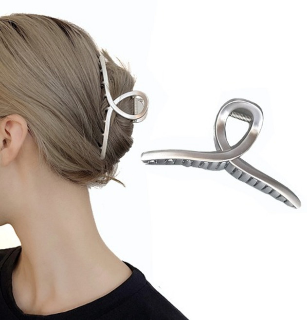 S6 무광 꼬임 실버 메탈 올림머리 집게핀 빅사이즈 왕집게 머리핀 여성헤어악세사리 집게핀대