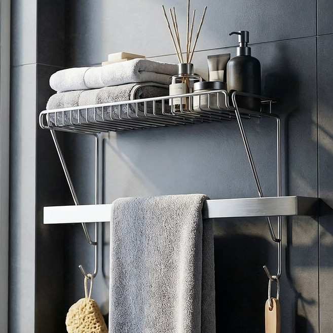 마치홈 올스텐304 수건걸이 위 욕실선반, 1개, 실버