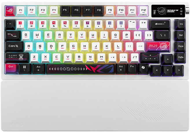 ROG Azoth X 無線電競鍵盤 三模連線 OLED顯示器 三向控制旋鈕, 雪軸,主商品+SHEATH II鼠墊