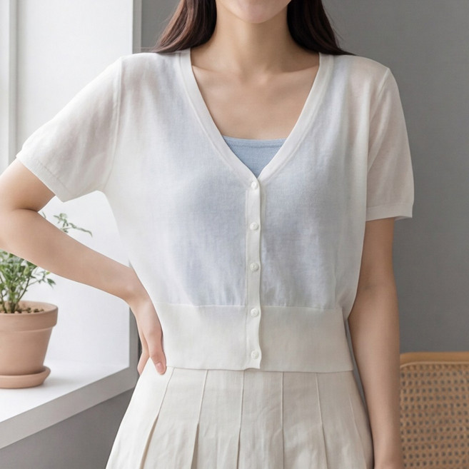 라뷰드 여성 여름 시스루 반팔 가디건 여자 루즈핏 니트 얇은 가디간