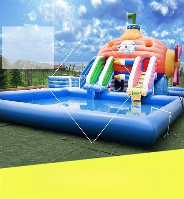 야외 에어바운스 물놀이 워터 풀장 수영장 원형 야외수영장 간이 풍선 베란다 마당, 1개, 12x8x8 잠수함 미끄럼틀