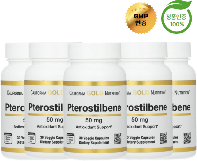 3+2 캘리포니아 골드 뉴트리션 프테로스틸벤 50mg 30정, 5개