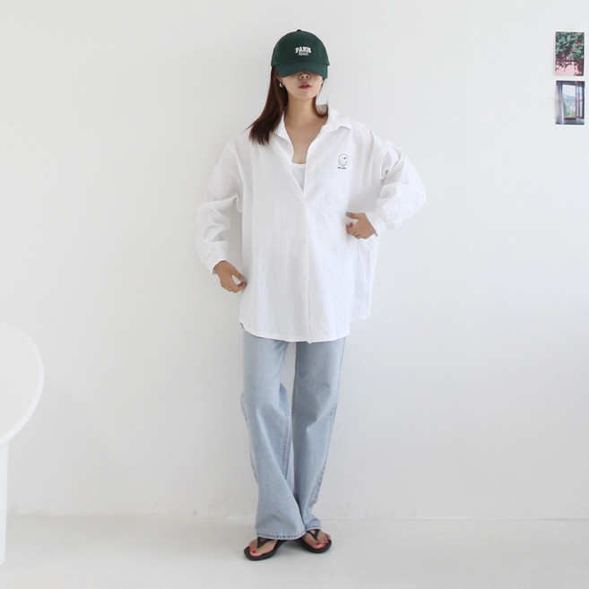 애플망고옷장 긴팔 빅사이즈 오버핏 스마일엘 롱남방 봄가을겨울 박스남방셔츠