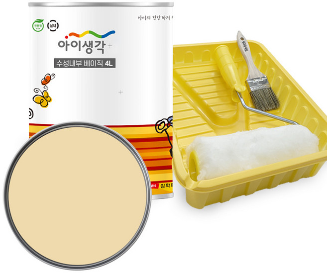 삼화페인트 아이생각 친환경 페인트 벽지 수성 내부 롤러7인치 붓 트레이세트, 1세트, 4L, 0069A