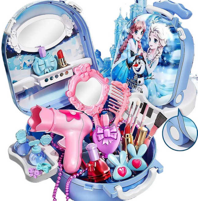 어린이 공주 화장놀이세트 메이크업 캐리어 환상 화장대 장난감, 블루, 1개