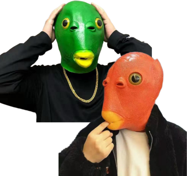 남녀공용 유쾌한 물고기 가면 코스튬 세트, 2개, 레드+그린