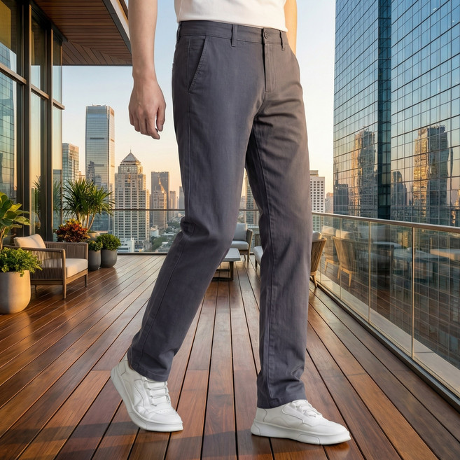 디한스 캐주얼 슬림 스트레이트 코튼 팬츠 스판 밴딩 남성바지