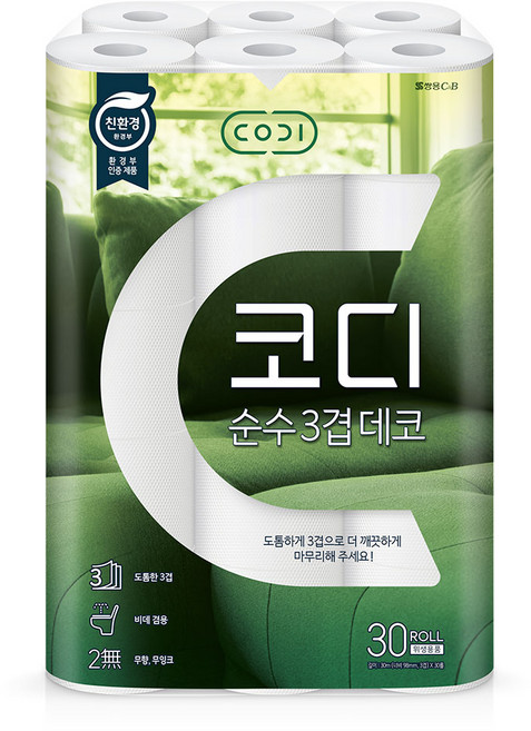 코디 순수 3겹데코 화장지, 30m, 30롤, 1개