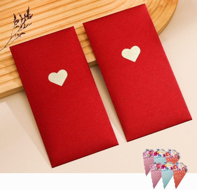 코지치 펄 용돈봉투 돈 편지 카드 부모님 선물, 레드 하트, 6개입