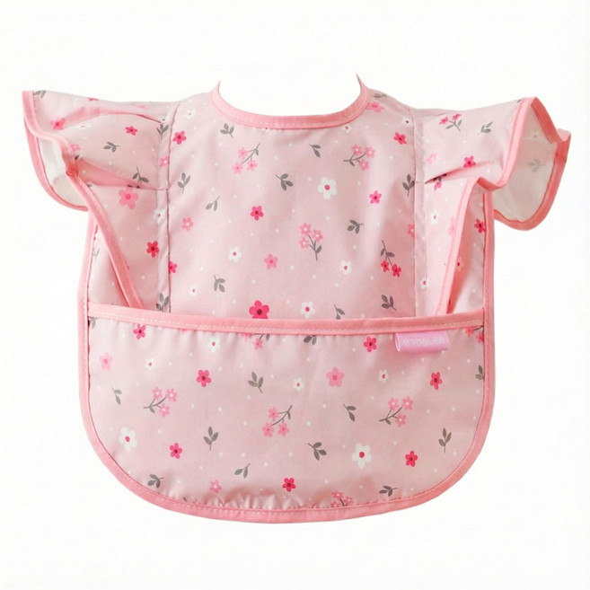 따블리에 아기 프릴 방수 턱받이 자기주도 이유식 앞치마 어린이집 준비물, 1개, 1개입, 핑크
