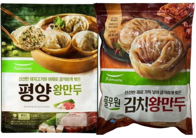 (냉동)[풀무원]평양왕만두1.4kg+김치왕만두1.4kg, 1.4kg, 2개