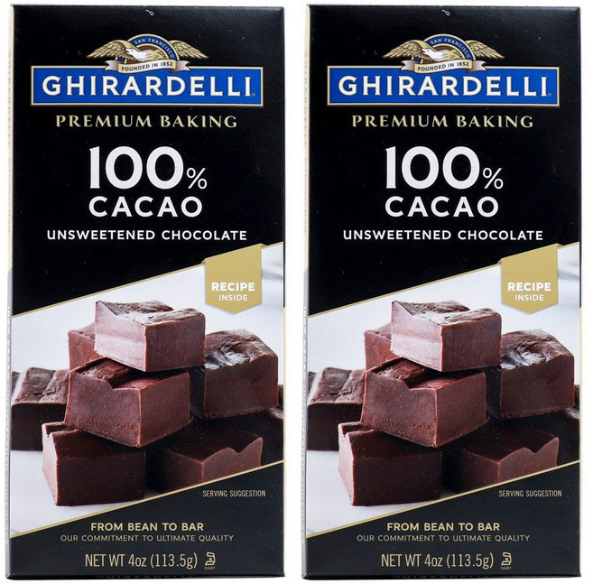 기라델리 프리미엄 베이킹 카카오 언스위튼드 초콜릿, 2개, 100% Cacao Unsweetened, 113.5g