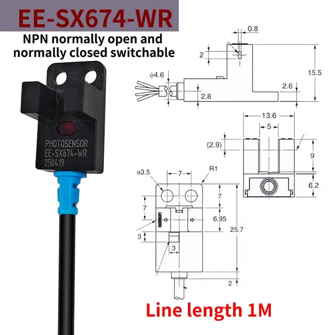 EE-SX670 671 672 674 리미트 광전 센서 U-슬롯 유도 스위치 NPN 라인 길이 1M, 02 EE-SX674-WR, 1개