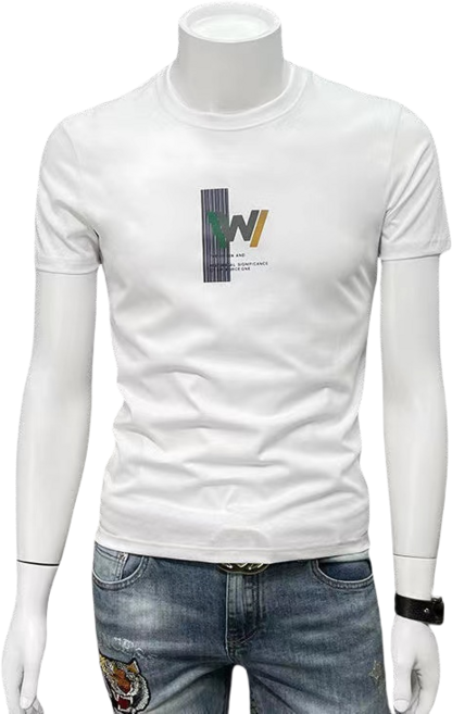 십전십미 남성 반팔 여름 패션 캐주얼 티셔츠 슬림핏 라운드 레터링 프린트 티셔츠